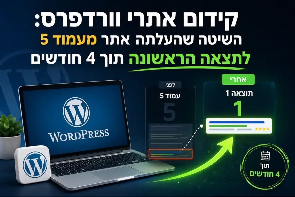 קידום אתרי וורדפרס: מעמוד 5 לתוצאה ראשונה תוך 4 חודשים קידום אתרי וורדפרס: מעמוד 5 לתוצאה ראשונה תוך 4 חודשים
