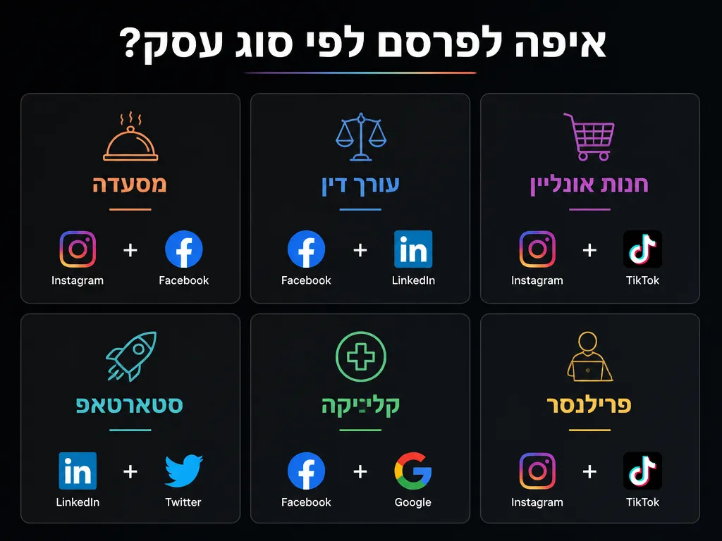 המלצות פרסום ברשתות חברתיות לפי סוג עסק בישראל