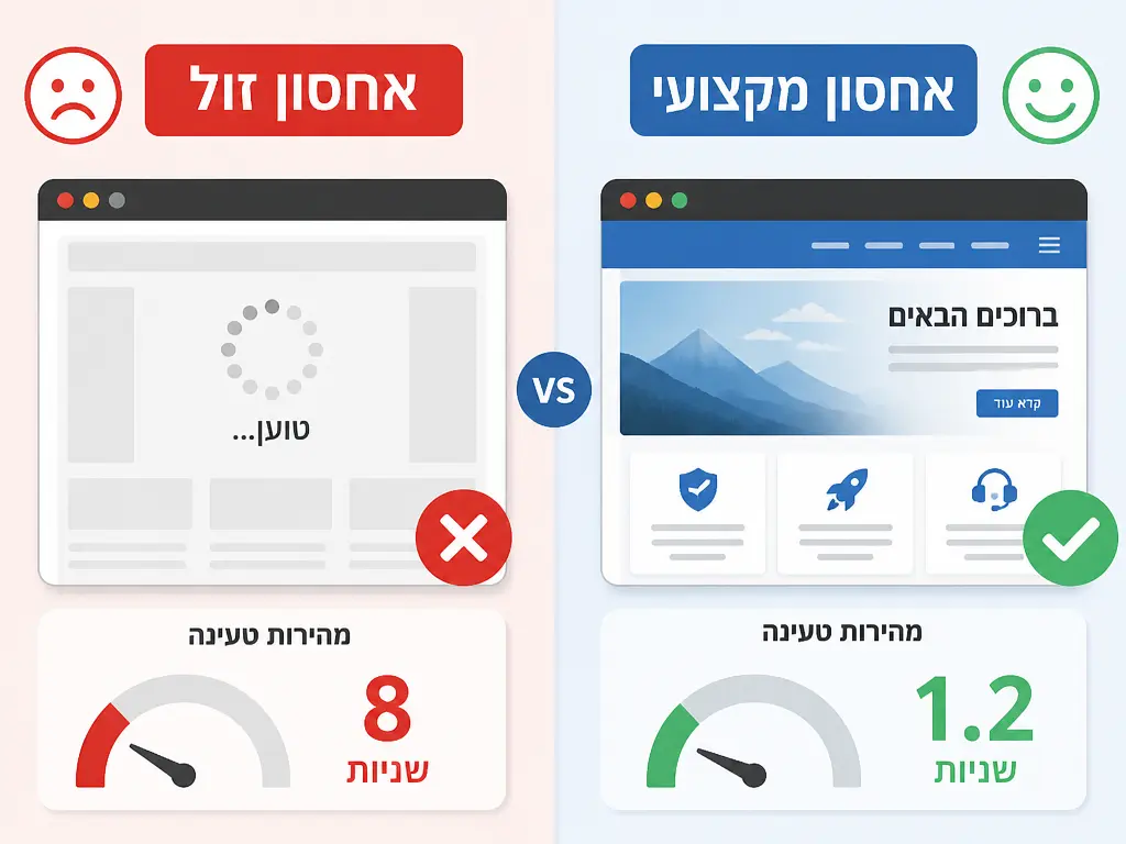 השוואת מהירות טעינה בין אחסון זול לאחסון מקצועי לאתר עסקי